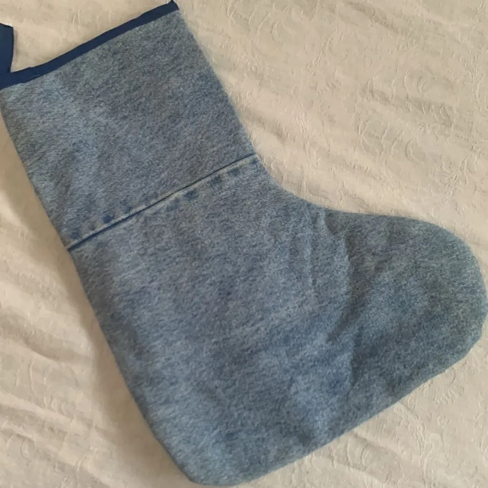 Stocking Vintage Handcrafted Denim Cotton Christmas Bears Lined